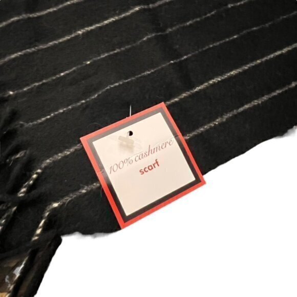 Striped Winter Scarf Cashmere Soft Feel Black Grey Fringe Men Women NWT GIFT - Picture 2 of 9